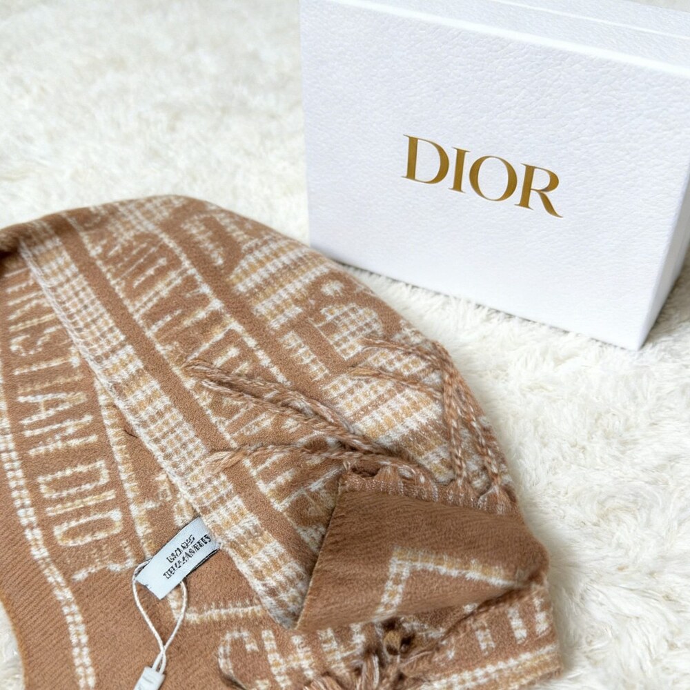 Dior Camel Ivory Oblique Border Scarf - Picture 3 of 5